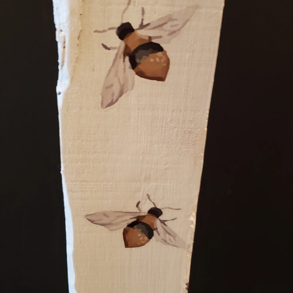 Upcycled Wood Candle Holder Farmhouse Bees Flowers Rustic